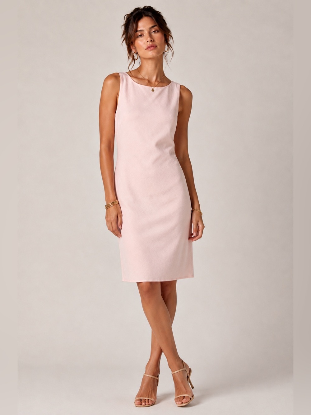 Ann Taylor Loft Stunning Bias Cut Linen Blend Sleeveless Sheath Dress Light Pink